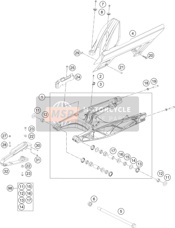 KTM 200 DUKE, grey, ABS-B.D. 2023 SWING ARM for a 2023 KTM 200 DUKE, grey, ABS-B.D.