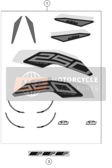KTM 250 DUKE, silver w/o ABS-B.D. 2022 DECAL for a 2022 KTM 250 DUKE, silver w/o ABS-B.D.
