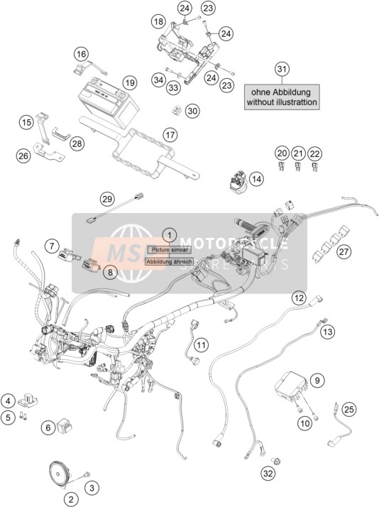 KTM 390 DUKE, grey, w/o DRL - IKD 2023 WIRING HARNESS 1 for a 2023 KTM 390 DUKE, grey, w/o DRL - IKD