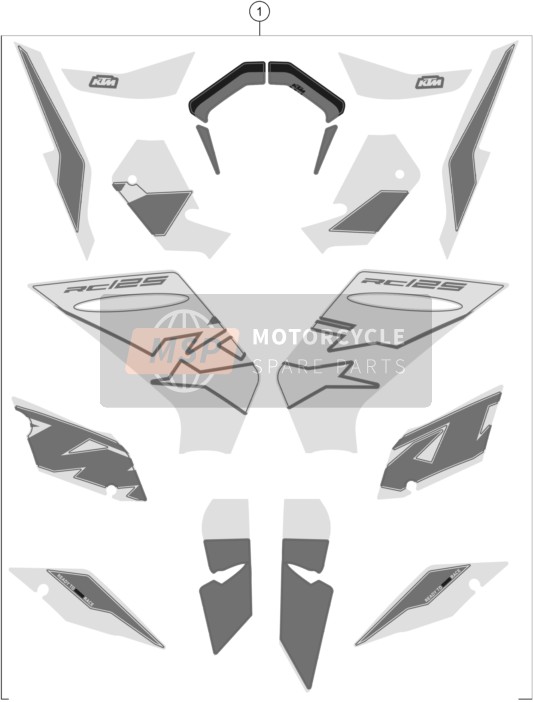 KTM RC 125, white - B.D. 2023 Calcomanía para un 2023 KTM RC 125, white - B.D.