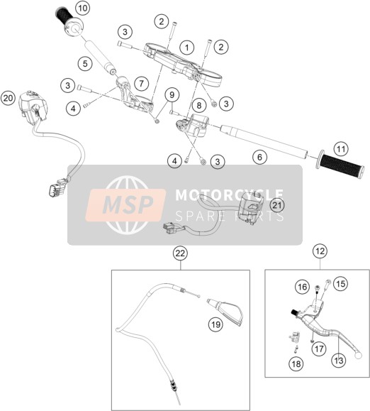 KTM RC 200, silver, ABS - CKD 2023 Guidon, Les contrôles pour un 2023 KTM RC 200, silver, ABS - CKD