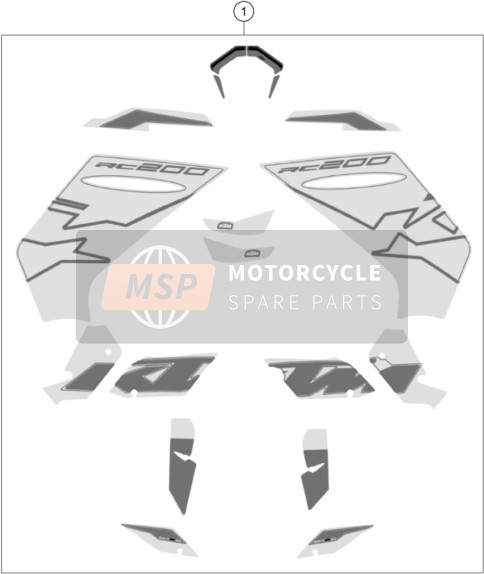 KTM RC 200, silver - CKD 2023 DECAL for a 2023 KTM RC 200, silver - CKD