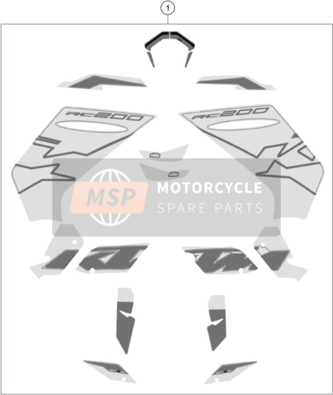 KTM RC 200, silver - B.D. 2023 Calcomanía para un 2023 KTM RC 200, silver - B.D.