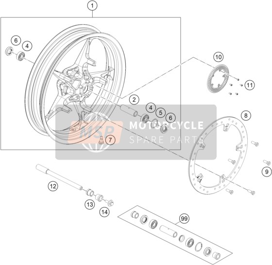 KTM RC 390, orange 2023 FRONT WHEEL for a 2023 KTM RC 390, orange