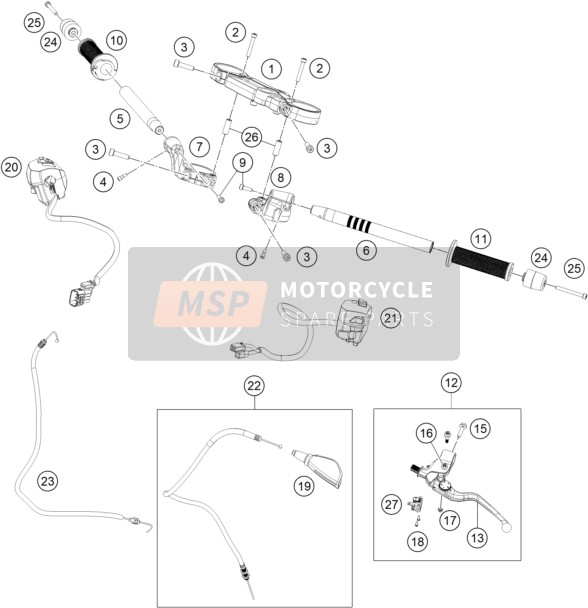 KTM RC 390, blue - CKD 2023 HANDLEBAR, CONTROLS for a 2023 KTM RC 390, blue - CKD