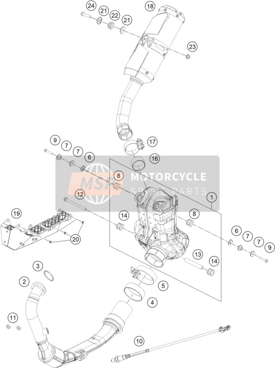 KTM RC 390, GP orange - B.D. 2022 Exhaust System 1 for a 2022 KTM RC 390, GP orange - B.D.