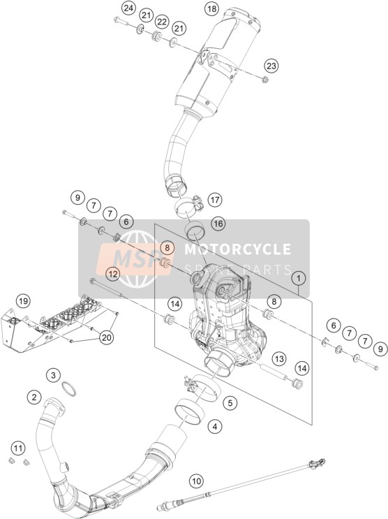 KTM RC 390, GP orange - IKD 2023 Exhaust System 1 for a 2023 KTM RC 390, GP orange - IKD