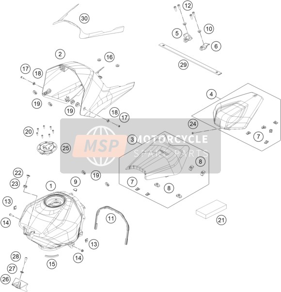 KTM RC 390, blue - B.D. 2023 TANK, SEAT 2 for a 2023 KTM RC 390, blue - B.D.