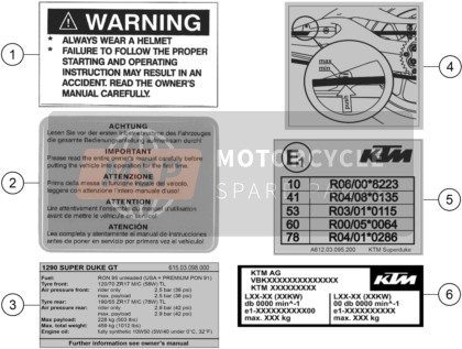 KTM 1290 SUPER DUKE GT, orange 2022  Technic Information Sticker 1 for a 2022 KTM 1290 SUPER DUKE GT, orange