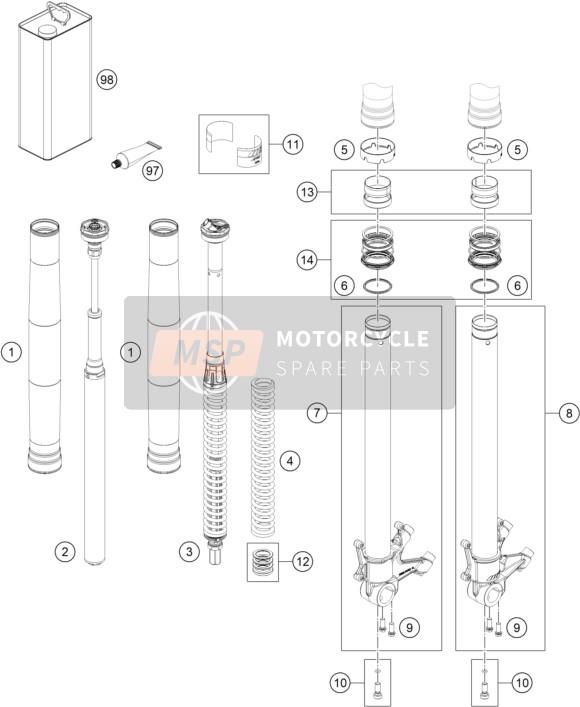 KTM BRABUS 1300 R, red 2023 Fourche avant démontée pour un 2023 KTM BRABUS 1300 R, red