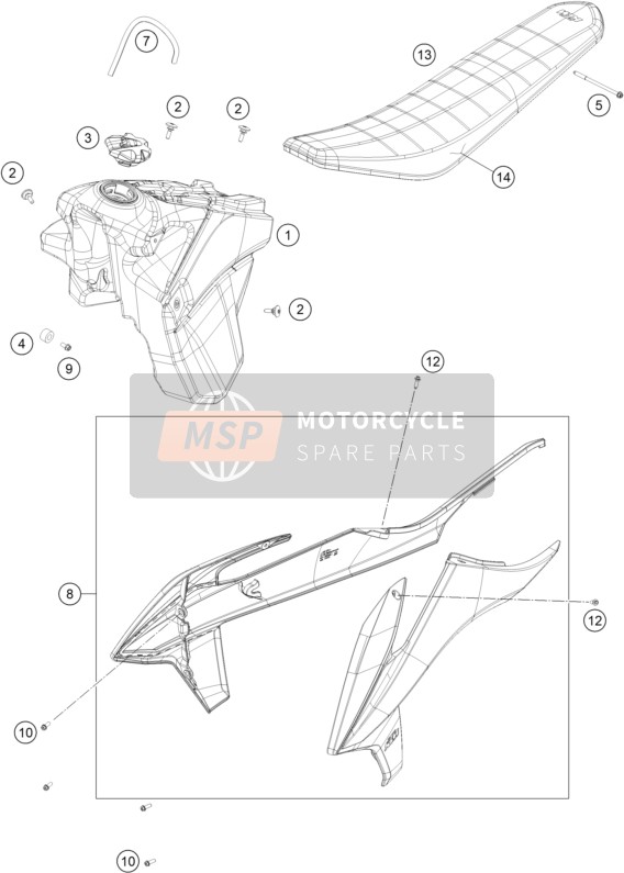 KTM 250 XC-W 2022 TANK, SEAT for a 2022 KTM 250 XC-W