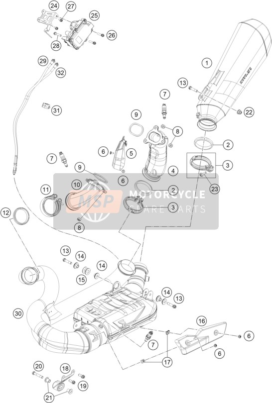KTM 1290 SUPER DUKE R EVO, orange 2022 Exhaust System 2 for a 2022 KTM 1290 SUPER DUKE R EVO, orange