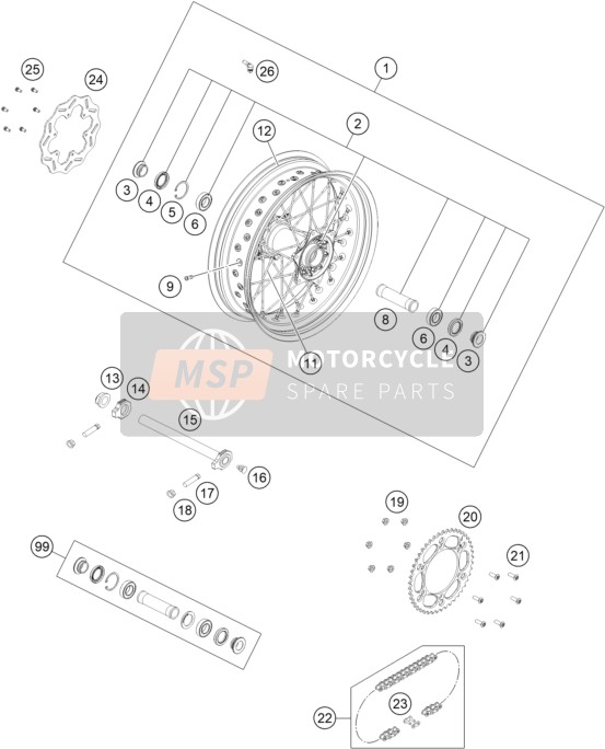 A46010085044, Wheel Spindle Rear Wheel Cmpl., KTM, 0