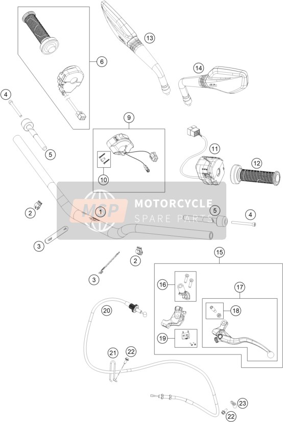 KTM 790 DUKE L, grey 2023 HANDLEBAR, CONTROLS 3 for a 2023 KTM 790 DUKE L, grey