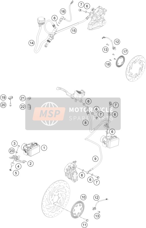KTM 200 Duke, orange, ABS - CKD BR 2020 Anti Blokkeer Systeem ABS voor een 2020 KTM 200 Duke, orange, ABS - CKD BR