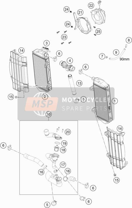 KTM 250 EXC-F EU 2021 Sistema de refrigeración para un 2021 KTM 250 EXC-F EU