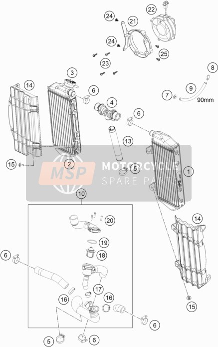 KTM 350 EXC-F EU 2020 Sistema de refrigeración para un 2020 KTM 350 EXC-F EU