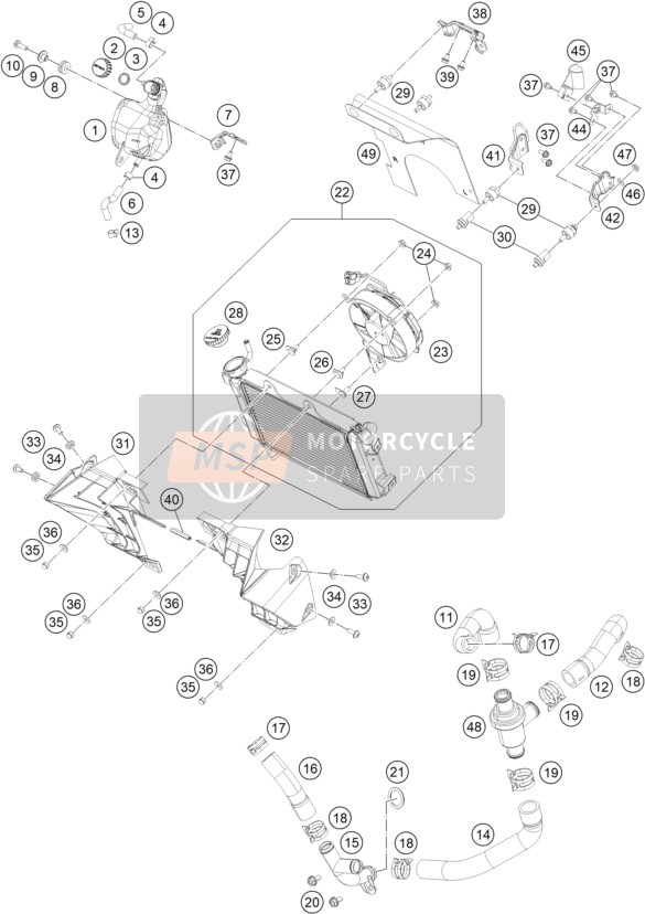 KTM 390 Duke, orange - B.D. JP 2020 Sistema de refrigeración para un 2020 KTM 390 Duke, orange - B.D. JP