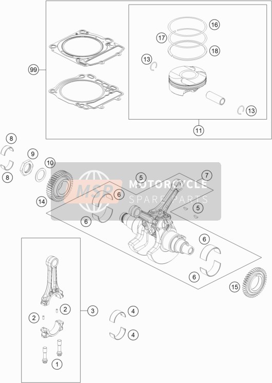 KTM 1290 Super Duke R, orange US 2020 Crankshaft, Piston for a 2020 KTM 1290 Super Duke R, orange US