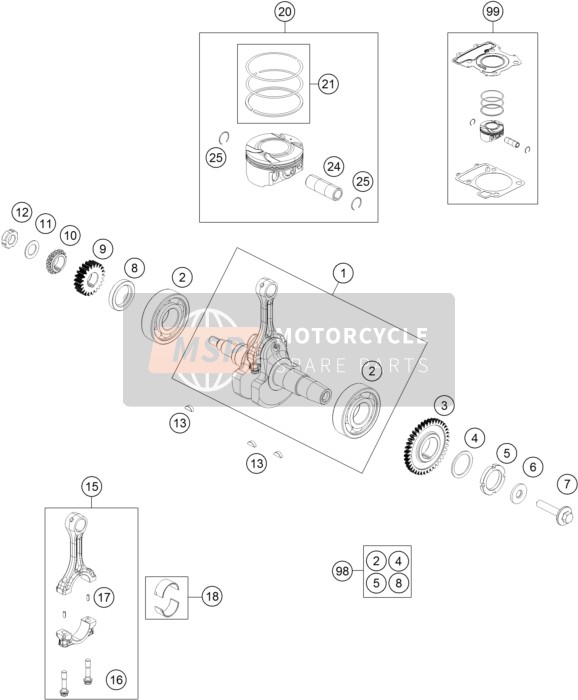 KTM 200 Duke, black, w/o ABS - B.D. EU 2020 Vilebrequin, Piston pour un 2020 KTM 200 Duke, black, w/o ABS - B.D. EU