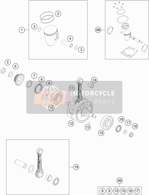 KTM 250 SX EU 2021 Vilebrequin, Piston pour un 2021 KTM 250 SX EU