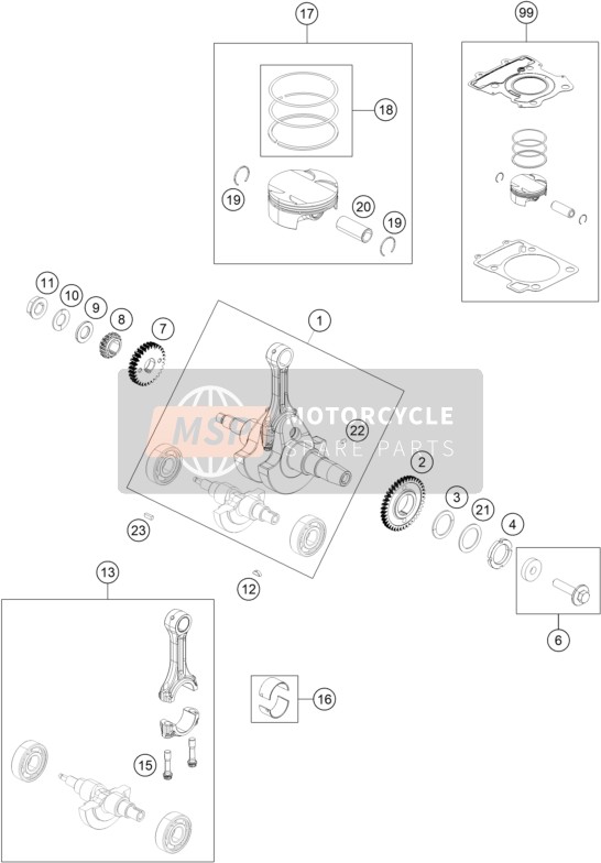 KTM 390 Adventure, orange - CKD CO 2020 Crankshaft, Piston for a 2020 KTM 390 Adventure, orange - CKD CO