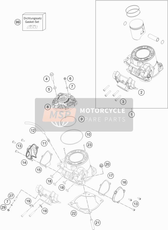 KTM 250 SX US 2020 Cilindro, Testata per un 2020 KTM 250 SX US