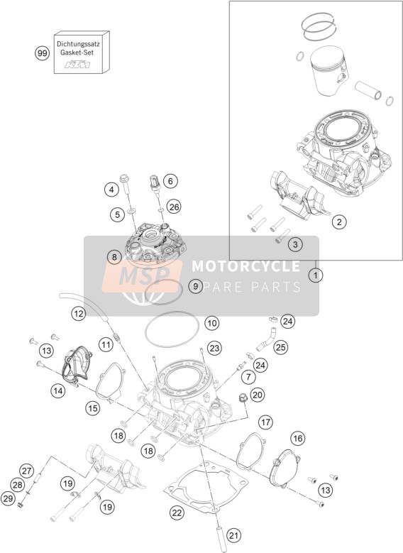 KTM 250 XC TPI US 2020 Cylinder, Cylinder Head for a 2020 KTM 250 XC TPI US