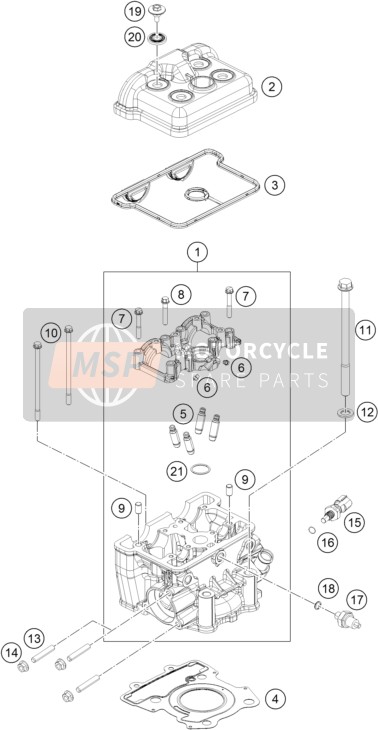 KTM 125 Duke, white EU 2020 Cilinderkop voor een 2020 KTM 125 Duke, white EU