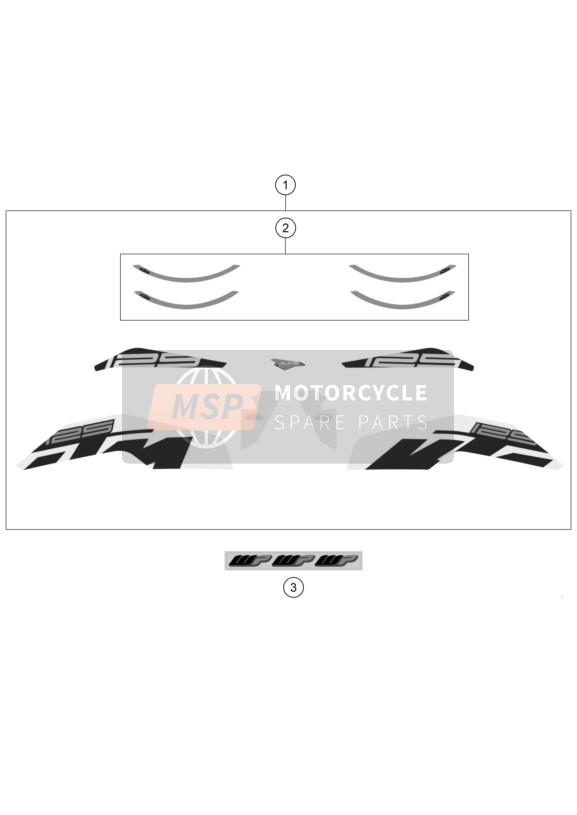 KTM 125 Duke, white EU 2020 Decal for a 2020 KTM 125 Duke, white EU