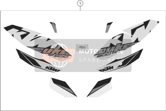 KTM 200 Duke, white, w/o ABS - IKD AR 2020 Sticker voor een 2020 KTM 200 Duke, white, w/o ABS - IKD AR