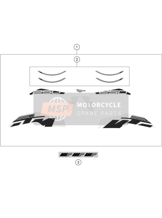 KTM 250 Duke, white - B.D. JP 2020 Sticker voor een 2020 KTM 250 Duke, white - B.D. JP