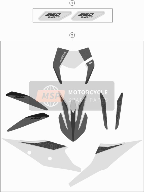 79708098014, Decal Set 250 Exc Sd Tpi, KTM, 0