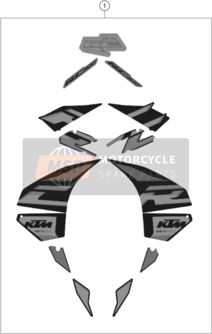 KTM RC 200, black, w/o ABS - B.D. EU 2020 Decalcomania per un 2020 KTM RC 200, black, w/o ABS - B.D. EU