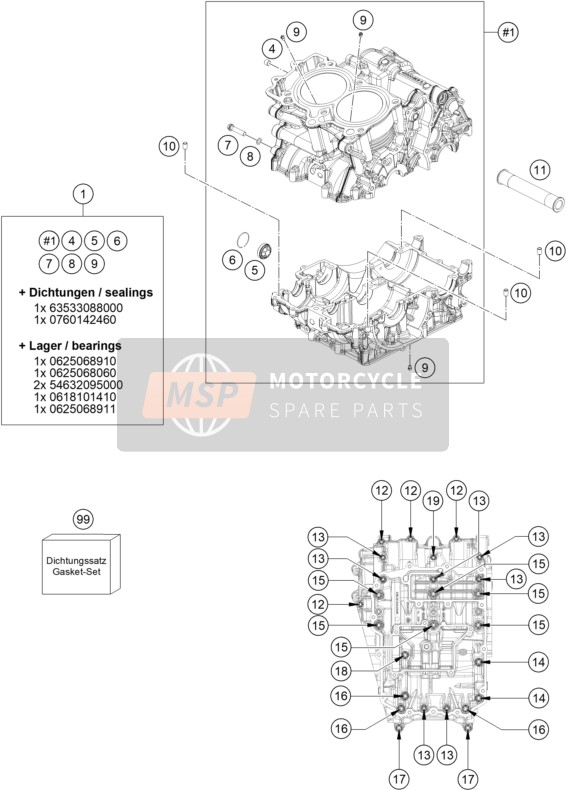 KTM 790 Adventure, orange US 2020 Engine Case for a 2020 KTM 790 Adventure, orange US