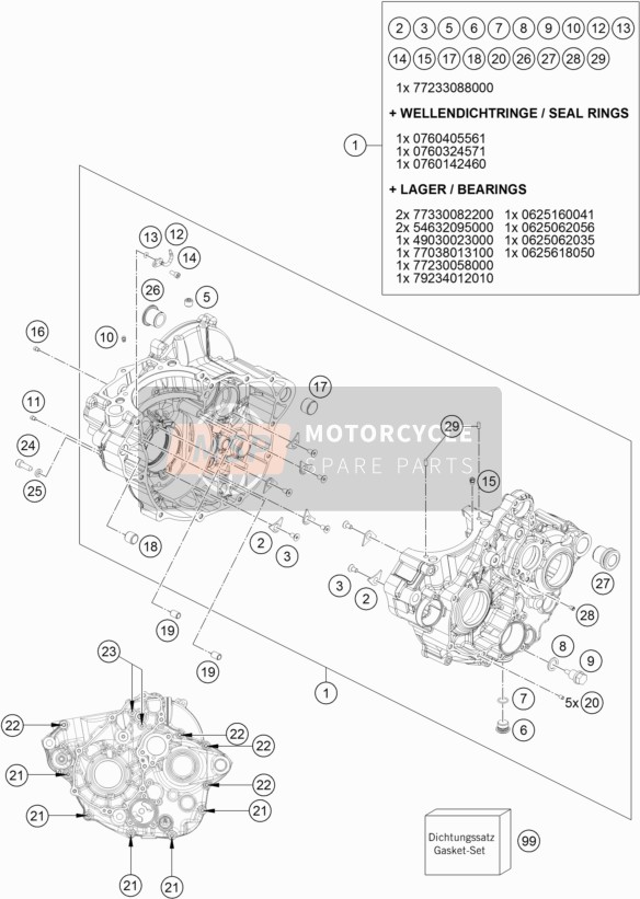 79630099000, Engine Gasket Kit 250 EXC-F 17, KTM, 0