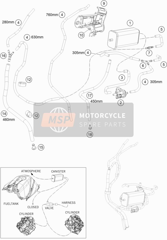 KTM 1290 Super Duke R, orange US 2020 Cartouche évaporative pour un 2020 KTM 1290 Super Duke R, orange US