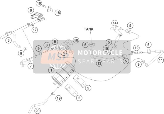 KTM 200 Duke, orange, ABS-CKD MY 2020 Cartouche évaporative pour un 2020 KTM 200 Duke, orange, ABS-CKD MY