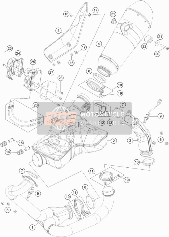 KTM 1290 Super Duke GT, black EU 2020 Exhaust System for a 2020 KTM 1290 Super Duke GT, black EU