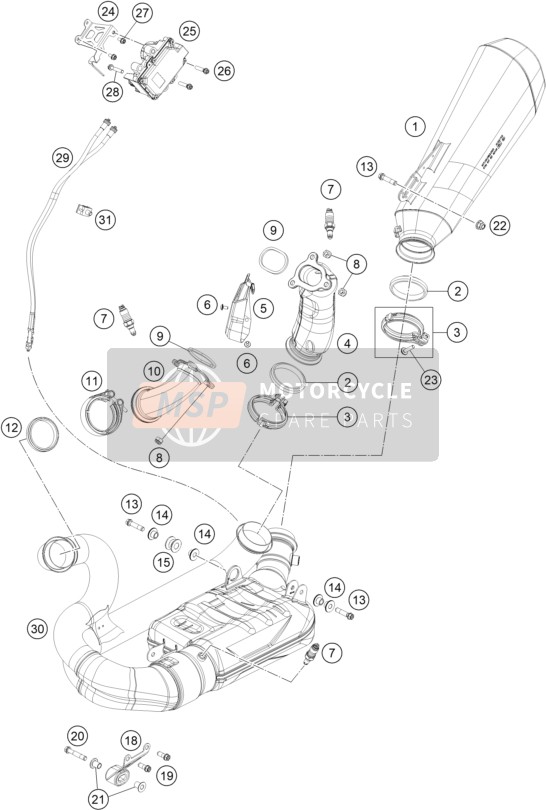 KTM 1290 Super Duke R, orange US 2020 Exhaust System for a 2020 KTM 1290 Super Duke R, orange US
