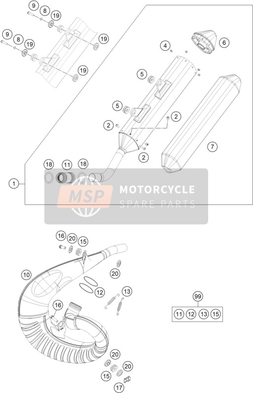 KTM 250 XC TPI US 2020 Système d'échappement pour un 2020 KTM 250 XC TPI US
