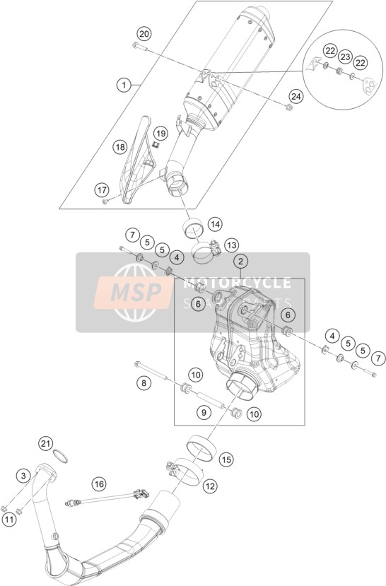 KTM 390 Adventure, orange - B.D. US 2020 Exhaust System for a 2020 KTM 390 Adventure, orange - B.D. US