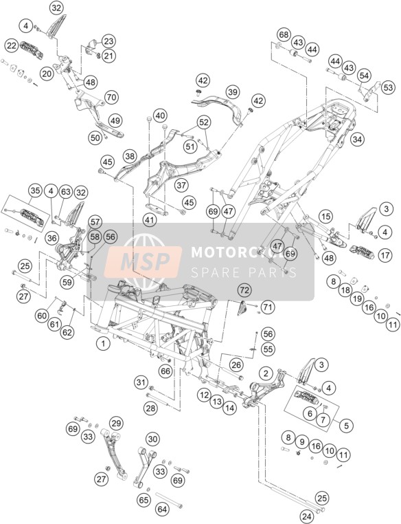 KTM 250 Duke, orange w/o ABS-CKD CO 2020 Frame voor een 2020 KTM 250 Duke, orange w/o ABS-CKD CO
