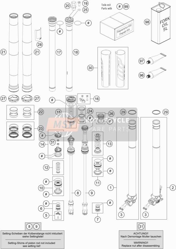 KTM 150 SX EU 2021 Front Fork Disassembled for a 2021 KTM 150 SX EU