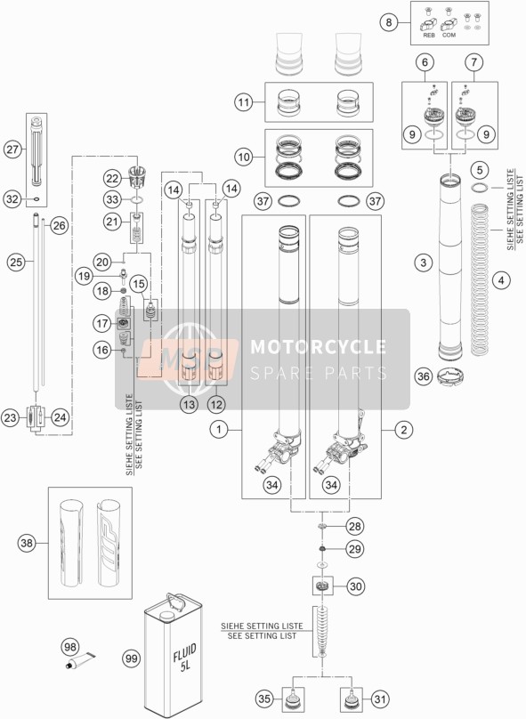 KTM 150 XC-W TPI US 2021 Forcella anteriore smontata per un 2021 KTM 150 XC-W TPI US