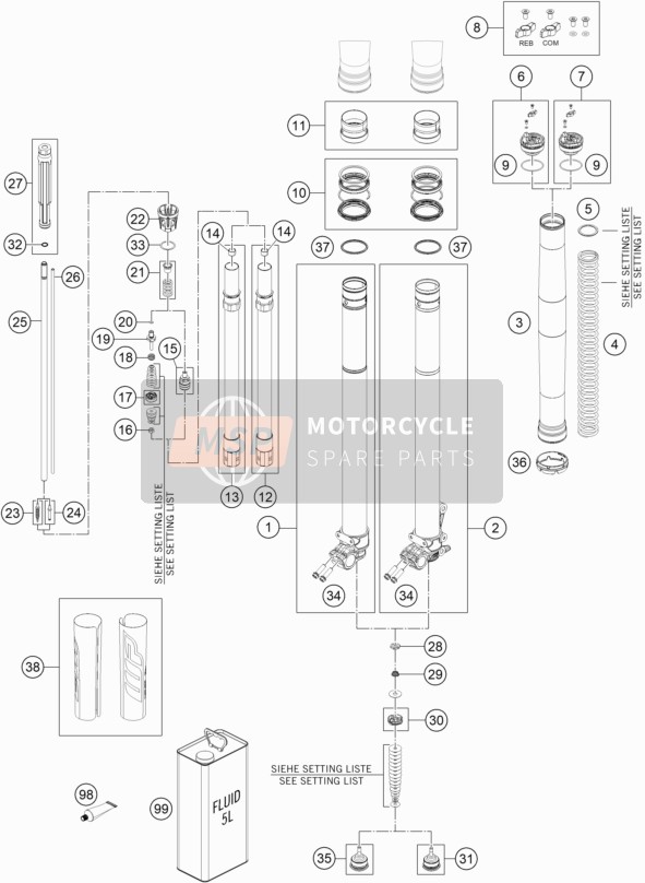 KTM 250 XC-W TPI US 2021 Horquilla delantera desmontada para un 2021 KTM 250 XC-W TPI US