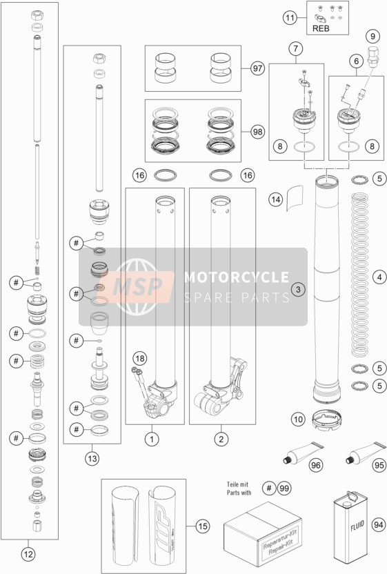 KTM 65 SX EU 2021 Forcella anteriore smontata per un 2021 KTM 65 SX EU