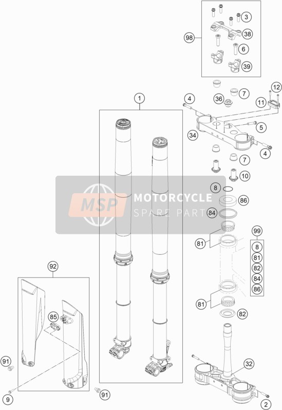 KTM 250 SX EU 2021 Fourche avant, Pince Tripler pour un 2021 KTM 250 SX EU