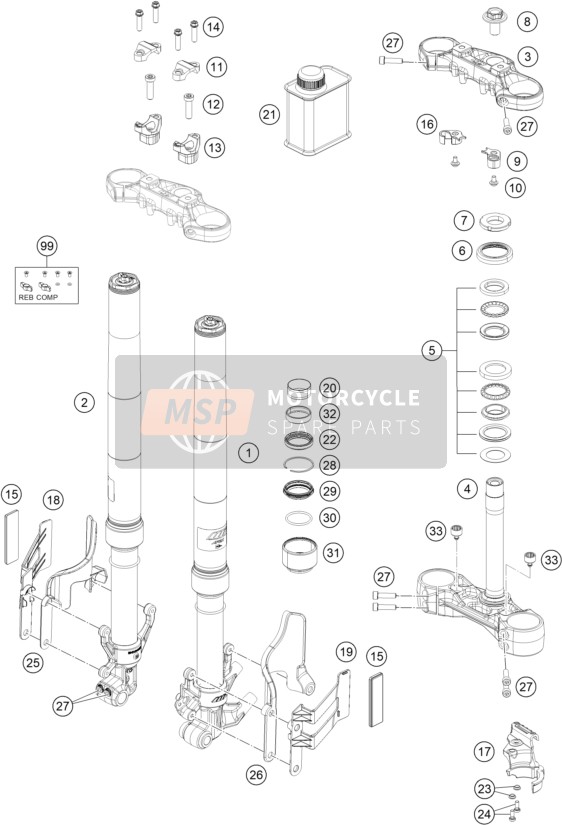 KTM 390 Adventure, orange - IKD AR 2020 Front Fork, Triple Clamp for a 2020 KTM 390 Adventure, orange - IKD AR