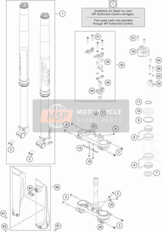 KTM 450 RALLY Factory Replica  2020 Fourche avant, Pince Tripler 2 pour un 2020 KTM 450 RALLY Factory Replica 